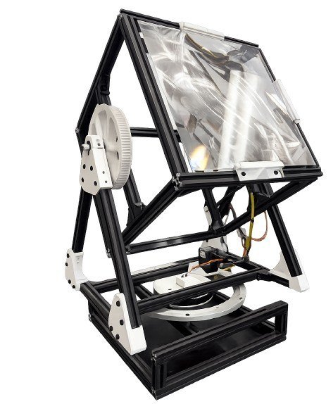 Sunstrike Optics small concentrating solar prototype with Fresnel lens and 2-axis tracking
